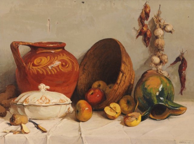 1931 - Natura morta con mele e vasi